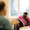 person listening at event