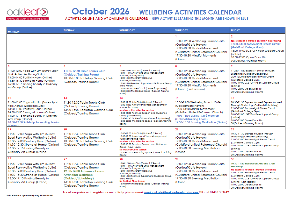 October 2026 Wellbeing Activities Calendar for Guildford and Online October 2026 Wellbeing Activities Calendar for Guildford and Online (screenshot of PDF)